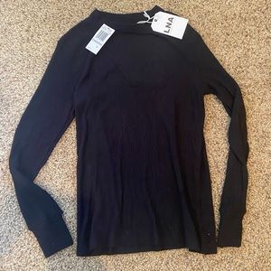 LNA ribbed turtleneck cut out long sleeve T